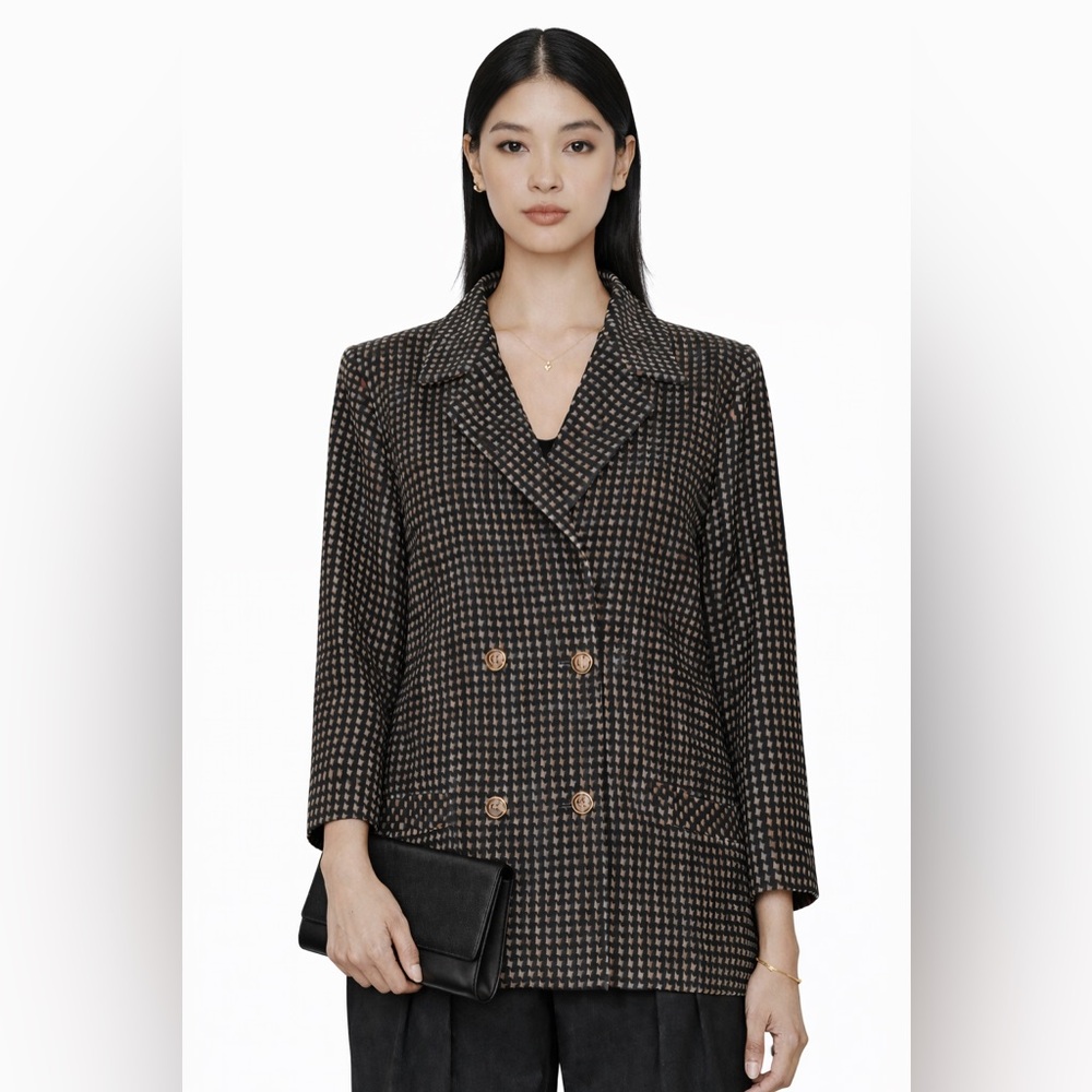 VINTAGE - Micro-check Wool-Blend Double-Breasted Jacket